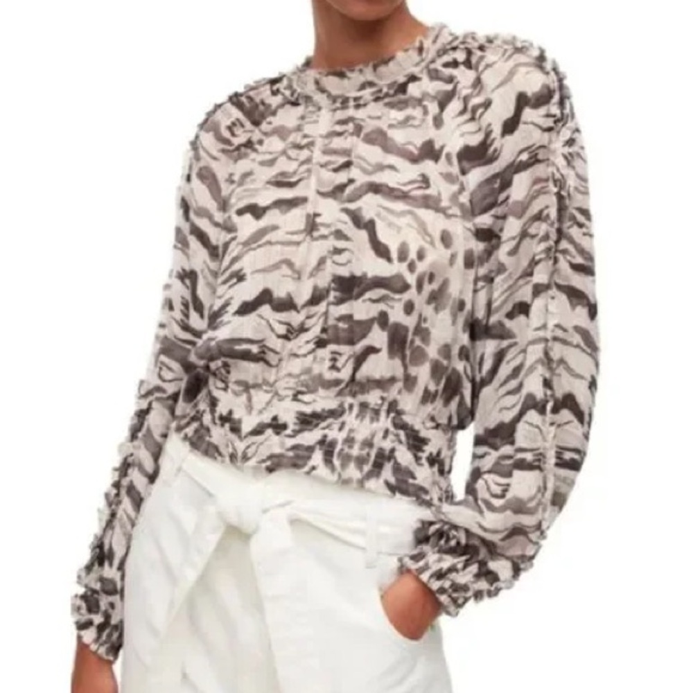 AllSaints Neutral Animal Print Long Sleeve Blouse